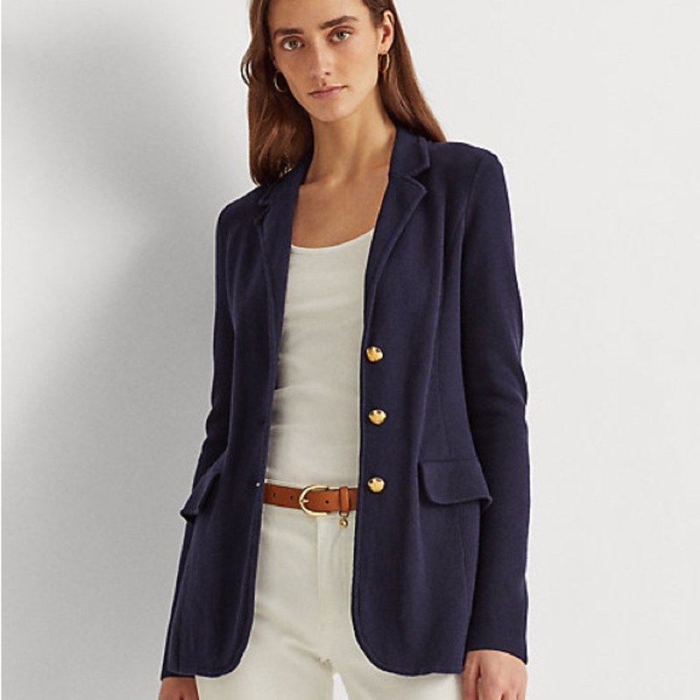 Ralph Lauren Combed Cotton Blazer in Navy